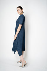 Pleats Please Issey Miyake Mellow Pleats Short Sleeve Maxi Dress in Dark Teal Vancouver. Shop Online or in Store.