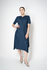 Pleats Please Issey Miyake Mellow Pleats Short Sleeve Maxi Dress in Dark Teal Vancouver. Shop Online or in Store.