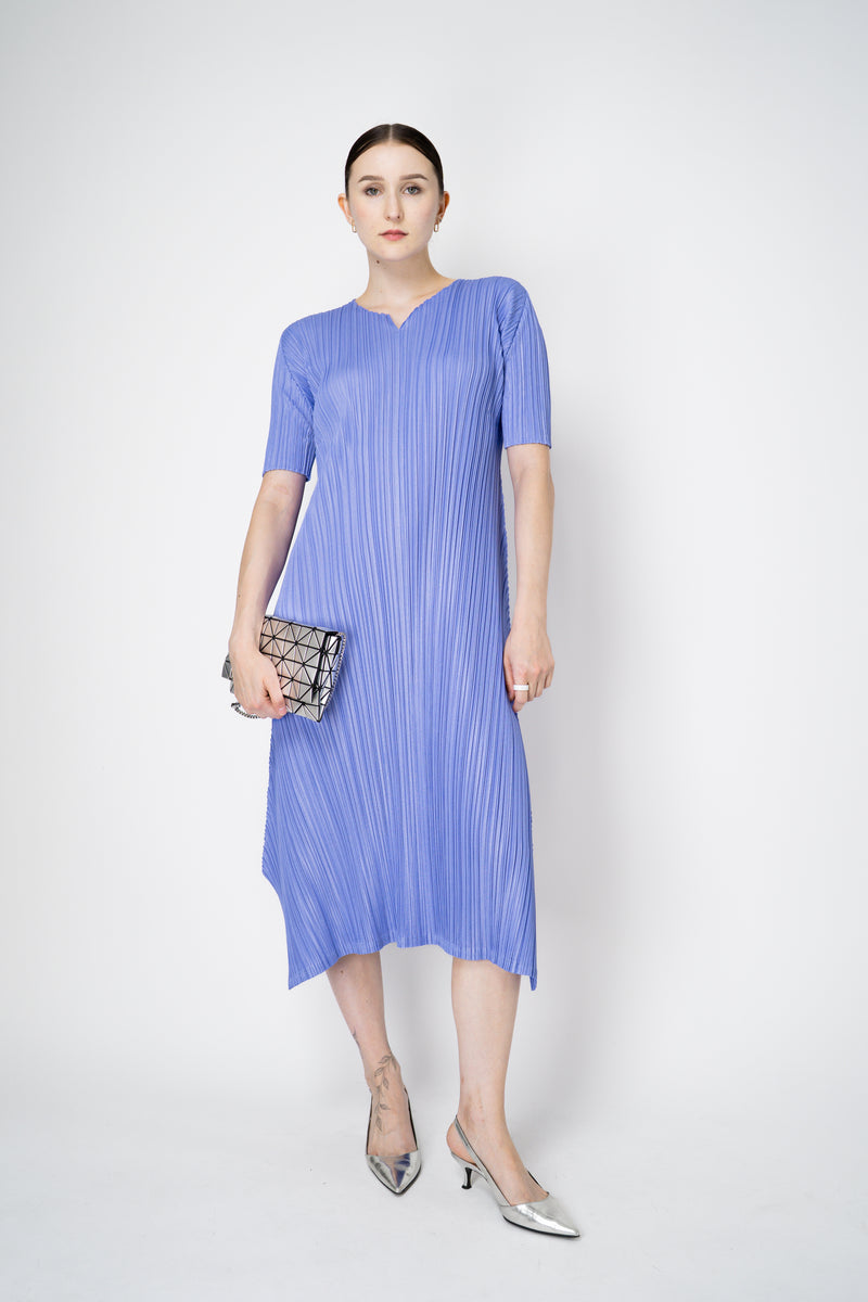 Pleats Please Issey Miyake Mellow Pleats Short Sleeve Maxi Dress in Lavender Vancouver. Shop Online or in Store.