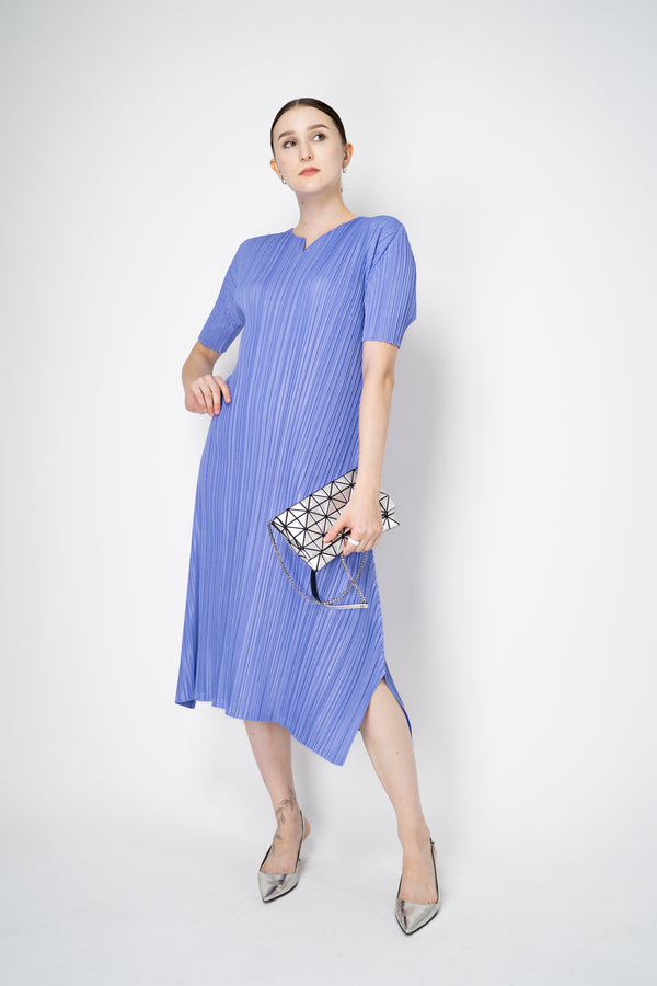 Pleats Please Issey Miyake Mellow Pleats Short Sleeve Maxi Dress in Lavender Vancouver. Shop Online or in Store.