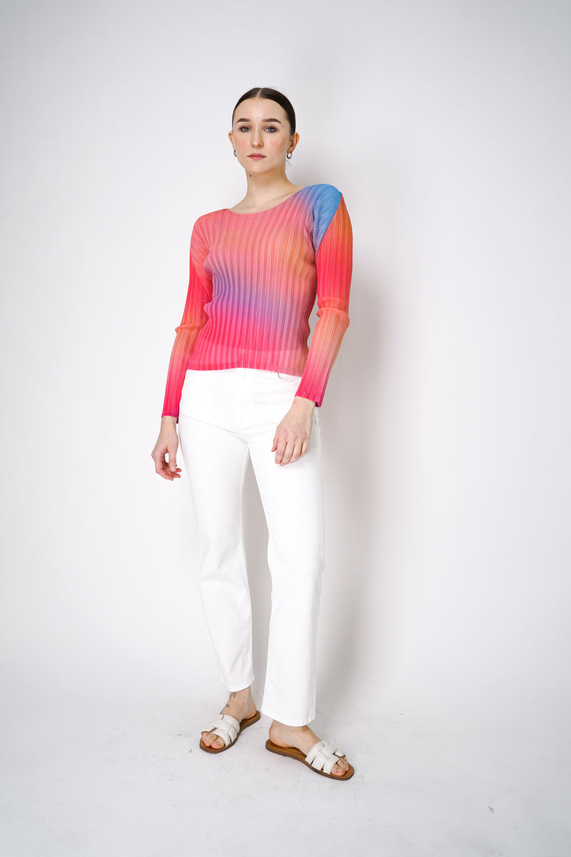 Pleats Please Issey Miyake Melty Rib Crew Neck Top in Pink