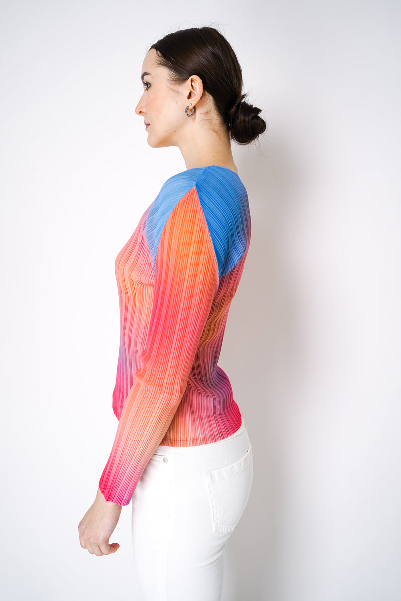 Pleats Please Issey Miyake Melty Rib Crew Neck Top in Pink