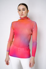 Pleats Please Issey Miyake Melty Rib Turtleneck Top in Pink and Blue Vancouver. Shop online or in store