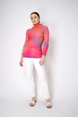 Pleats Please Issey Miyake Melty Rib Turtleneck Top in Pink and Blue Vancouver. Shop online or in store