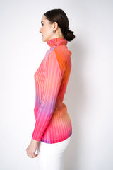 Pleats Please Issey Miyake Melty Rib Turtleneck Top in Pink and Blue Vancouver. Shop online or in store