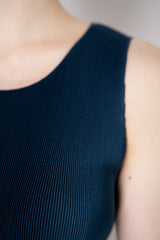 Pleats Please Issey Miyake Mist April Micro Pleated Tank Top in Navy Vancouver. Shop Online or in Store.