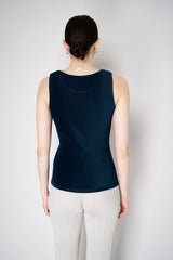 Pleats Please Issey Miyake Mist April Micro Pleated Tank Top in Navy Vancouver. Shop Online or in Store.