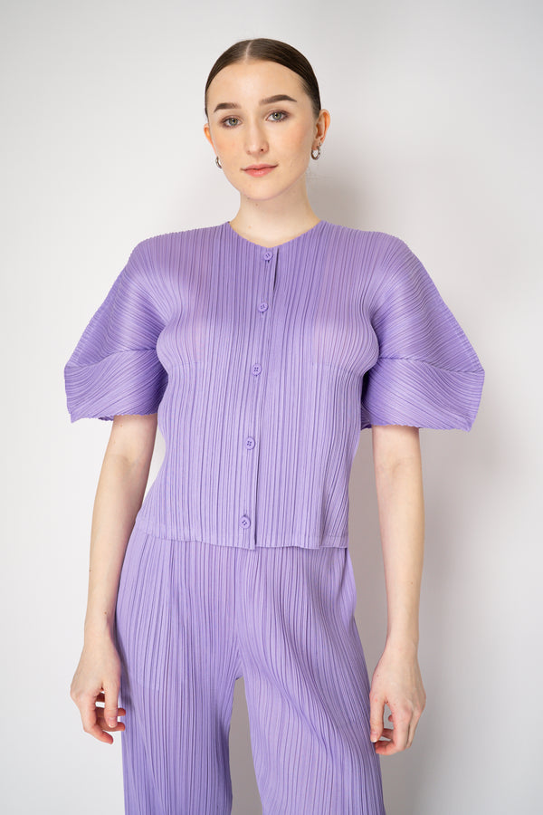 Pleats Please Issey Miyake Monthly Colors: April Balloon Sleeve Cardigan in Lilac Vancouver. Shop Online or in Store.
