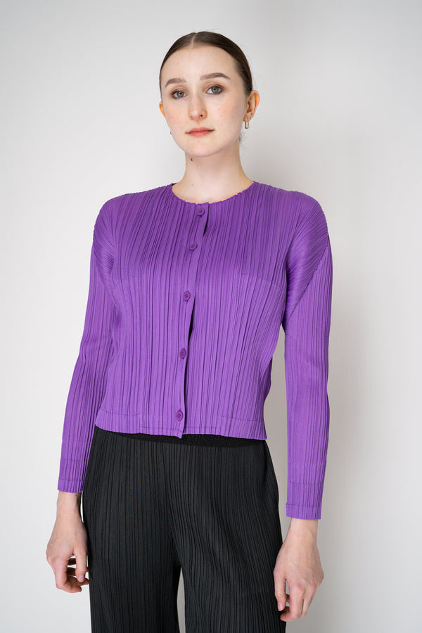 Pleats Please Issey Miyake Monthly Colors: August Cardigan in Purple Vancouver. Shop Online or in Store.