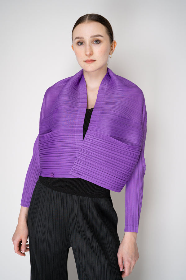 Pleats Please Issey Miyake Monthly Colors: August Cardigan in Purple Vancouver. Shop Online or in Store.