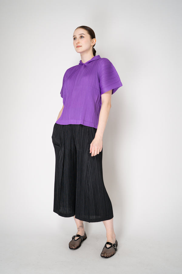 Pleats Please Issey Miyake Monthly Colors: August Hooded Short Sleeve Top in Purple Vancouver. Shop Online or in Store.