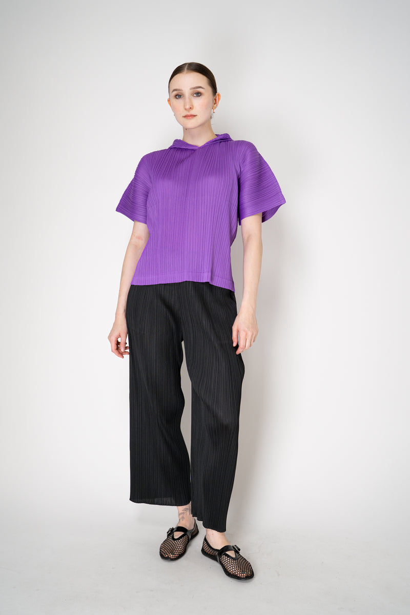 Pleats Please Issey Miyake Monthly Colors: August Hooded Short Sleeve Top in Purple Vancouver. Shop Online or in Store.