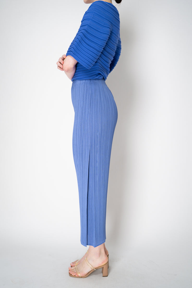 Pleats Please Issey Miyake Monthly Colors: February Wide Leg Pants in Periwinkle Vancouver. Shop Online or in Store.