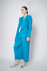 Pleats Please Issey Miyake Monthly Colors: January Drapey Lapel Cardigan in Aqua Blue Vancouver. Shop Online or in Store.