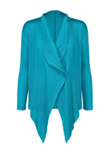 Pleats Please Issey Miyake Monthly Colors: January Drapey Lapel Cardigan in Aqua Blue Vancouver. Shop Online or in Store.