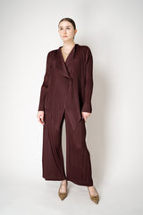 Pleats Please Issey Miyake Monthly Colors: January Drapey Lapel Cardigan in Cacao Brown Vancouver. Shop Online or in Store.