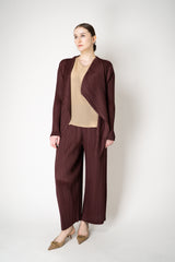 Pleats Please Issey Miyake Monthly Colors: January Drapey Lapel Cardigan in Cacao Brown Vancouver. Shop Online or in Store.