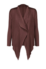 Pleats Please Issey Miyake Monthly Colors: January Drapey Lapel Cardigan in Cacao Brown Vancouver. Shop Online or in Store.