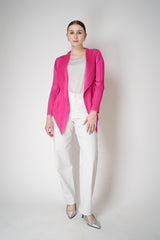 Pleats Please Issey Miyake Monthly Colors: January Drapey Lapel Cardigan in Fuchsia Vancouver. Shop Online or in Store.