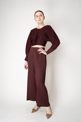 Pleats Please Issey Miyake Monthly Colors: January Rib Pleats January Cropped Bat Sleeves Cardigan in Cacao Brown Vancouver. Shop Online or in Store.