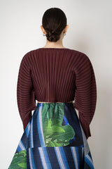 Pleats Please Issey Miyake Monthly Colors: January Rib Pleats January Cropped Bat Sleeves Cardigan in Cacao Brown Vancouver. Shop Online or in Store.