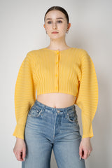 Pleats Please Issey Miyake Monthly Colors: January Rib Pleats January Cropped Bat Sleeves Cardigan in Yellow Vancouver. Shop Online or in Store.