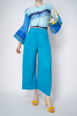 Pleats Please Issey Miyake Monthly Colors: January Wide Leg Pants in Aqua Blue Vancouver. Shop Online or in Store.