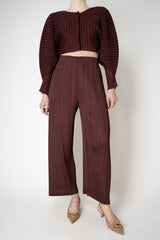 Pleats Please Issey Miyake Monthly Colors: January Wide Leg Pants in Cacao Brown Vancouver. Shop Online or in Store.