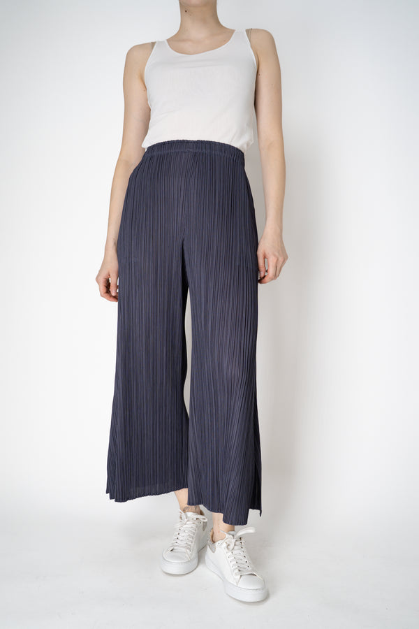 Pleats Please Issey Miyake Monthly Colors: July Wide Leg Pants in Petrol Navy Vancouver. Shop Online or in Store