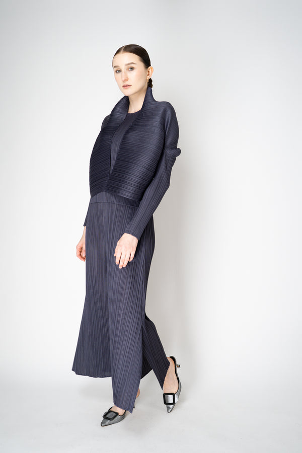 Pleats Please Issey Miyake Monthly Colors: July Wide Leg Pants in Petrol Navy Vancouver. Shop Online or in Store