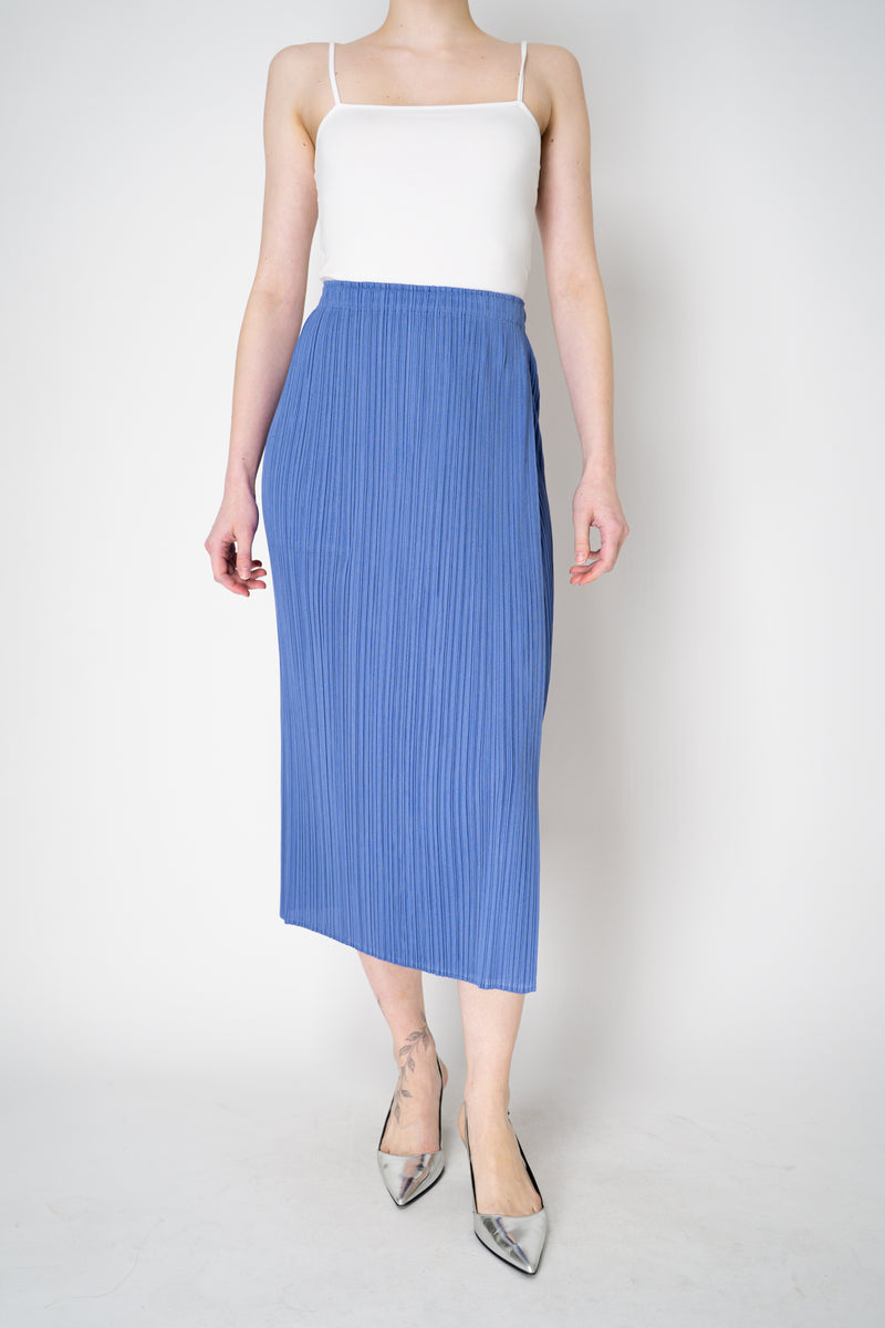 Pleats Please Issey Miyake Monthly Colors: March Ankle Length Skirt in Periwinkle Vancouver. Shop Online or in Store.