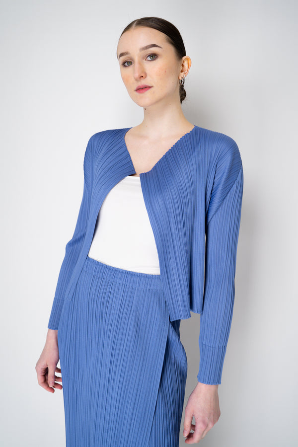 Pleats Please Issey Miyake Monthly Colors: March Open Front Cardigan in Periwinkle Vancouver. Shop Online or in Store.