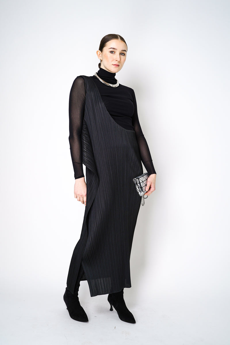 Pleats Please Issey Miyake Monthly Colors November Halter Dress in Black
