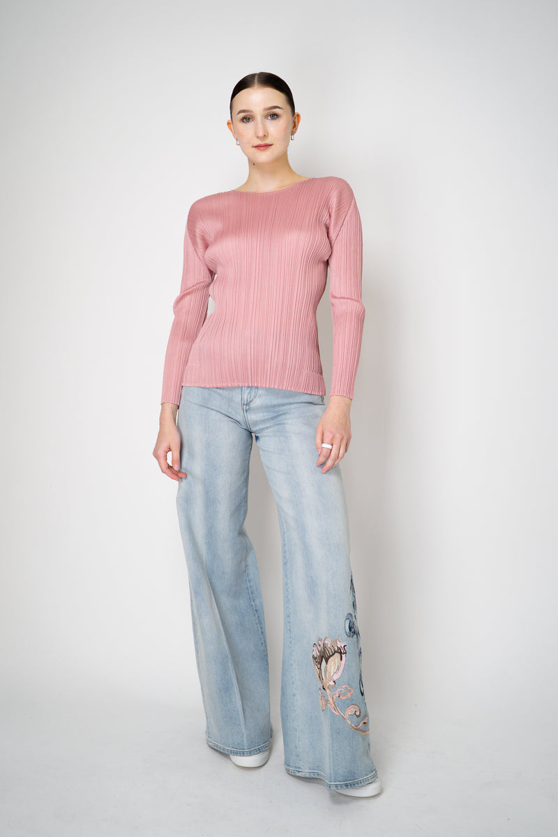 Pleats Please Issey Miyake Monthly Colors: September Long Sleeve Top in Rosewood Pink Vancouver. Shop Online or in Store.