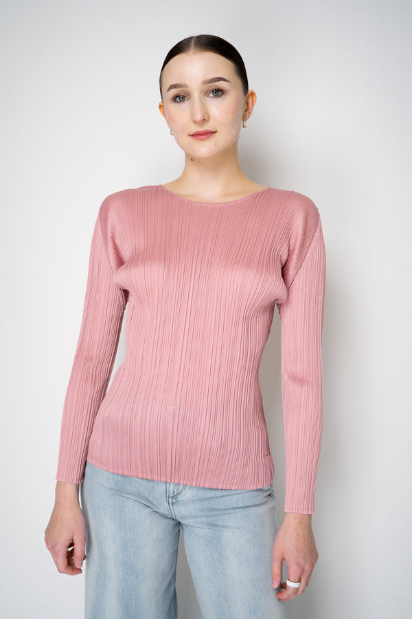Pleats Please Issey Miyake Monthly Colors: September Long Sleeve Top in Rosewood Pink Vancouver. Shop Online or in Store.
