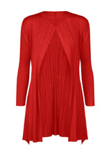 Pleats Please Issey Miyake "Olé!" Open Front Cardigan in Electric Red Vancouver. Shop Online or in Store.
