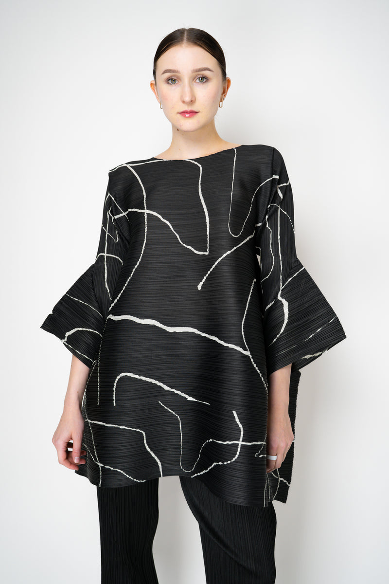 Pleats Please Issey Miyake Pause Contrasting Silhouettes Bounce Tunic Dress in Black and White Vancouver. Shop Online or in Store.