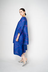 Pleats Please Issey Miyake Pause Contrasting Silhouettes Bounce Tunic Dress in Indigo and Pink Vancouver. Shop Online or in Store.