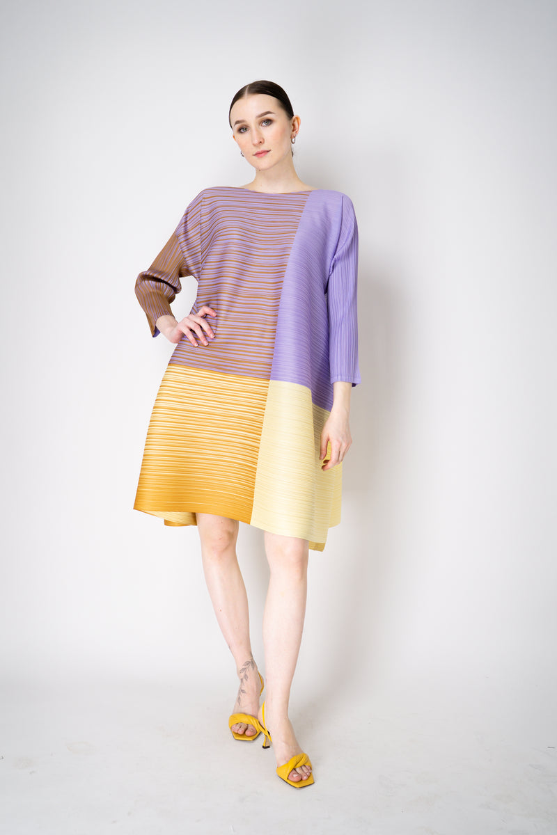Pleats Please Issey Miyake "Photon" Bounce Tunic in Purple and Yellow Vancouver. Shop Online or in Store.