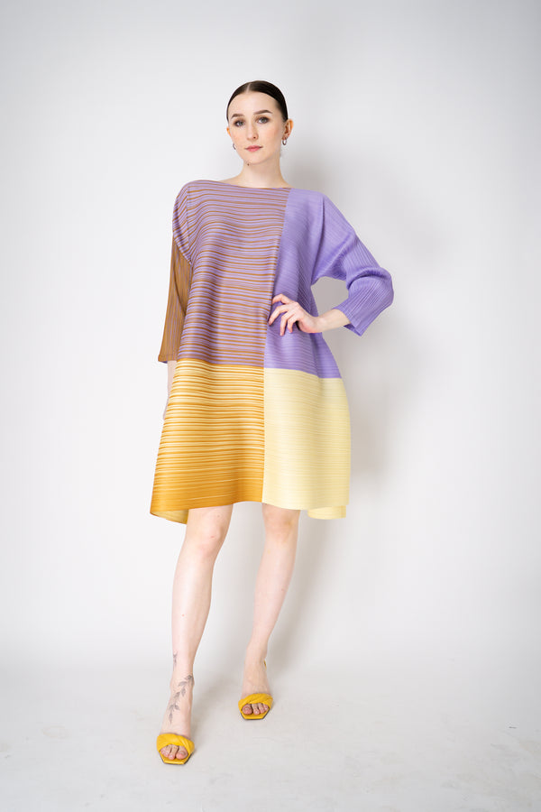 Pleats Please Issey Miyake "Photon" Bounce Tunic in Purple and Yellow Vancouver. Shop Online or in Store.