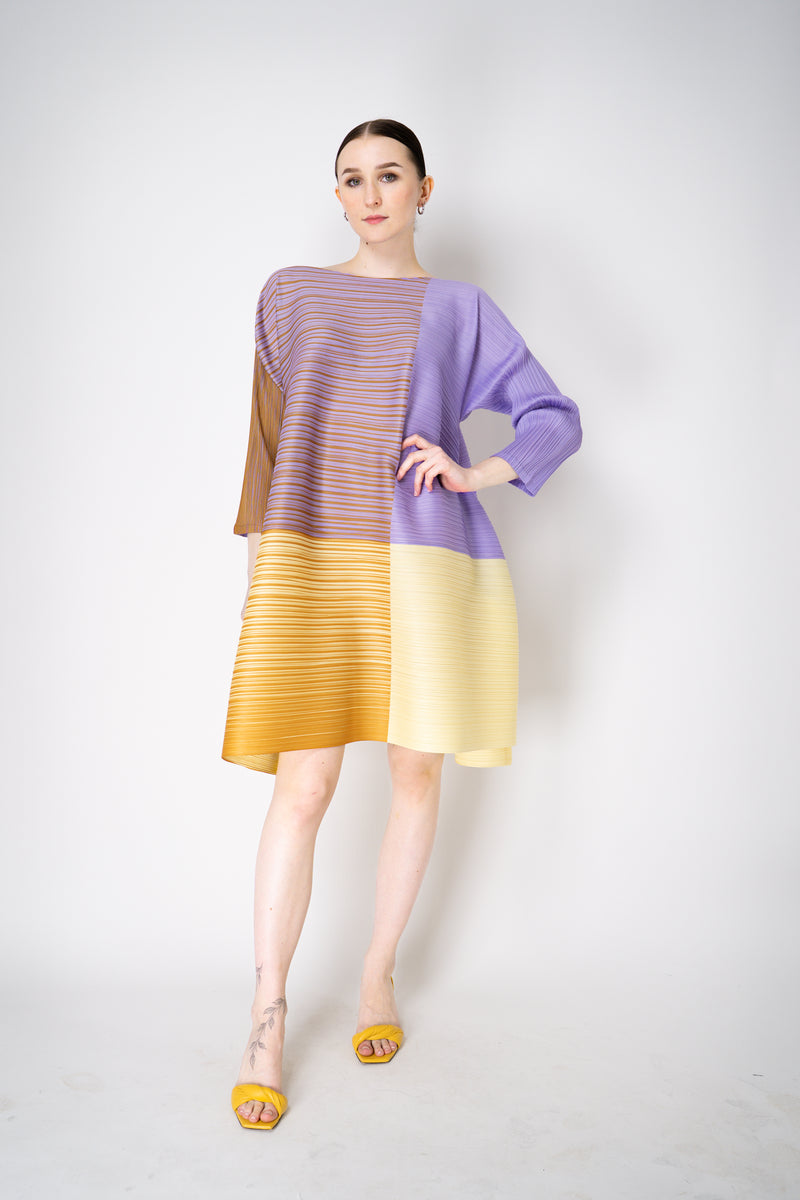 Pleats Please Issey Miyake "Photon" Bounce Tunic in Purple and Yellow Vancouver. Shop Online or in Store.