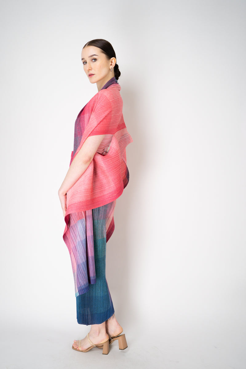 Pleats Please Issey Miyake "Photon" Cardigan Vest in Pink Multicolour Print Vancouver. Shop Online or in Store.