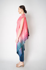 Pleats Please Issey Miyake "Photon" Cardigan Vest in Pink Multicolour Print Vancouver. Shop Online or in Store.