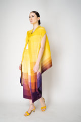Pleats Please Issey Miyake "Photon" Cardigan Vest in Yellow Multicolour Print Vancouver. Shop Online or in Store.