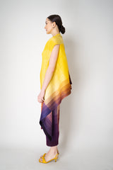 Pleats Please Issey Miyake "Photon" Cardigan Vest in Yellow Multicolour Print Vancouver. Shop Online or in Store.