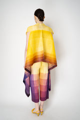 Pleats Please Issey Miyake "Photon" Cardigan Vest in Yellow Multicolour Print Vancouver. Shop Online or in Store.