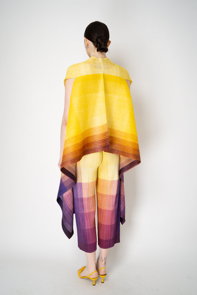 Pleats Please Issey Miyake "Photon" Cardigan Vest in Yellow Multicolour Print Vancouver. Shop Online or in Store.