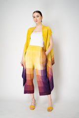 Pleats Please Issey Miyake "Photon" Cardigan Vest in Yellow Multicolour Print Vancouver. Shop Online or in Store.