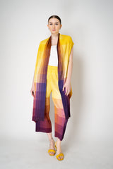 Pleats Please Issey Miyake "Photon" Cardigan Vest in Yellow Multicolour Print Vancouver. Shop Online or in Store.