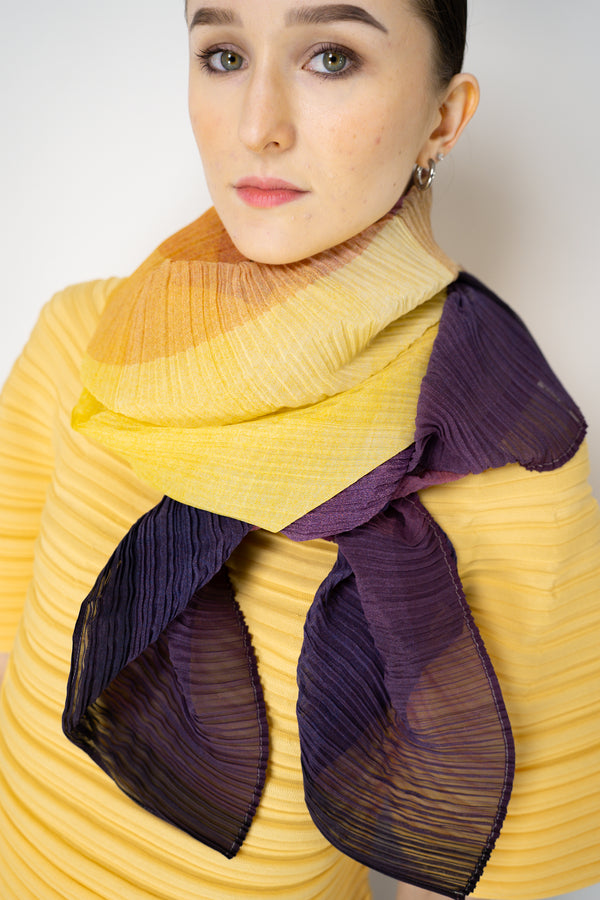 Pleats Please Issey Miyake "Photon" Madame-T in Yellow Multicolour Print Vancouver. Shop Online or in Store.